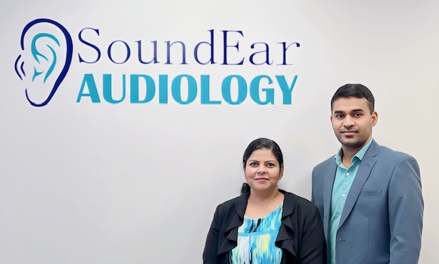 Owners of SoundEar Audiology, Swapna Simham, Office Manager, and Puru Ganesan, BSC, M. Au.D. (C), Audiologist